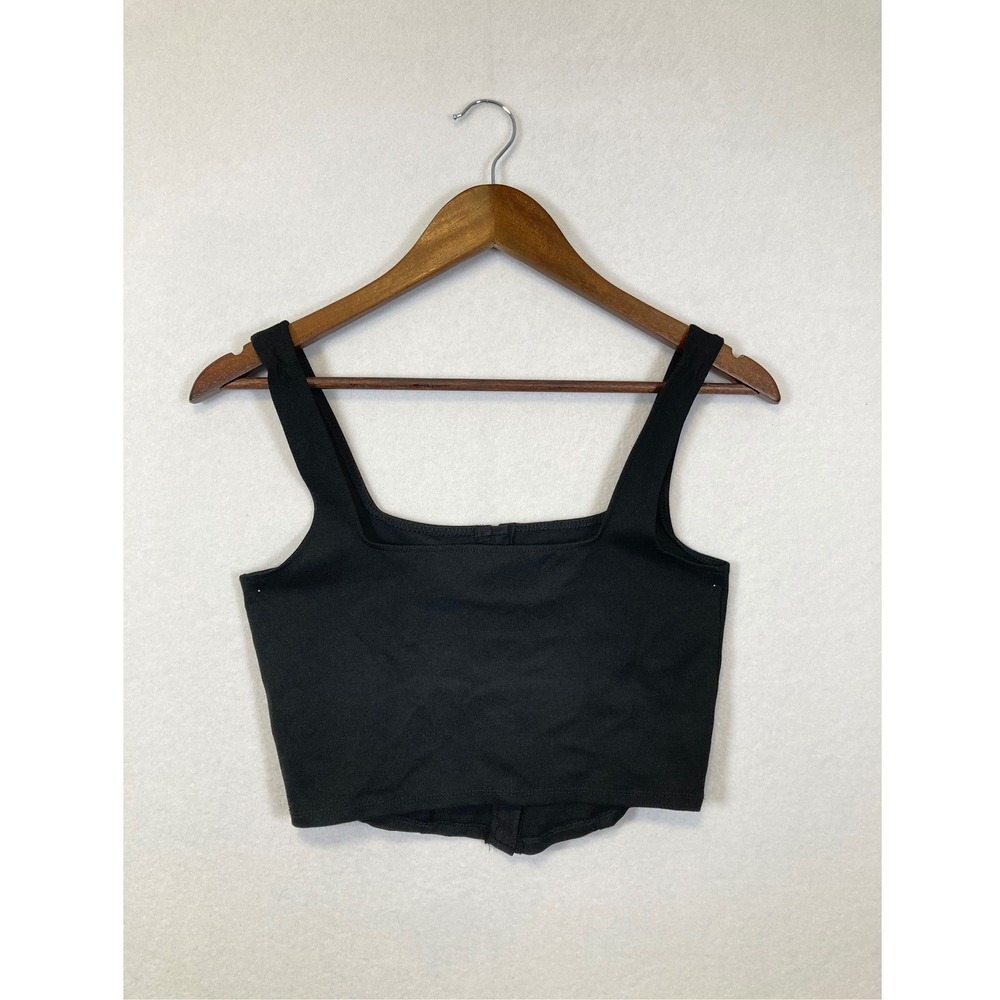 H&M Divided Corset Crop Top Womens Small Black Square Neck Hook & Eye Sleeveless